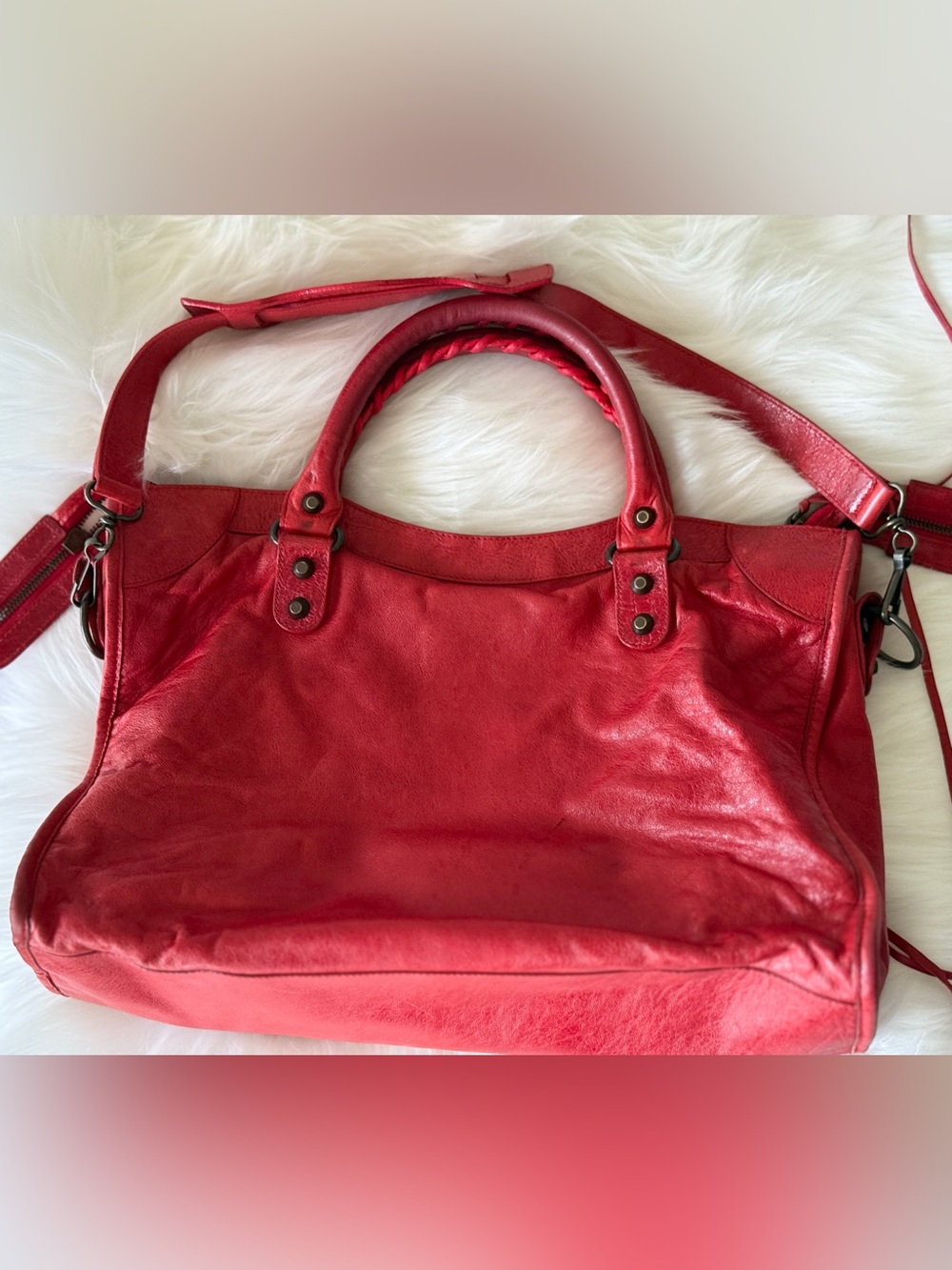 BALENCIAGA CITY BAG BRIGHT RED CHÈVRE LEATHER S/S 2007 MOTO BAG VINTAGE - Picture 15 of 16